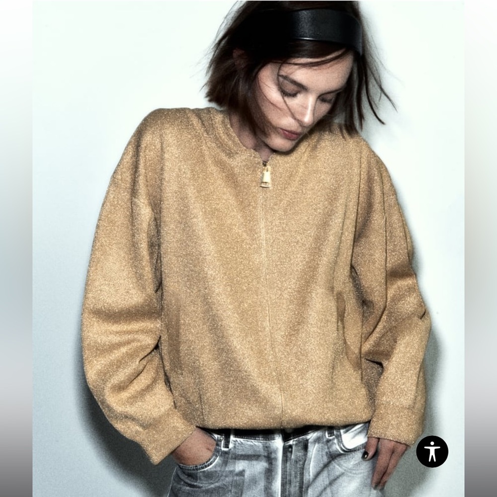 GOLD ZARA KNIT BOMBER CARDIGAN WITH METALLIC THREAD
NWOT
